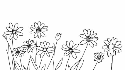 Minimalist Line Drawing of Wildflowers in Bloom Representing Nature and Beauty
