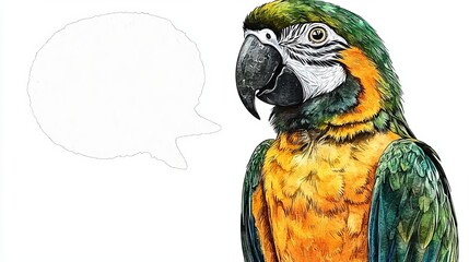 Vibrant parrot with a speech bubble illustration. Blah Blah Blah Day