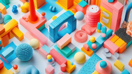 Naklejka premium A creative collage of educational and entertainment toys, with ample white background for text 