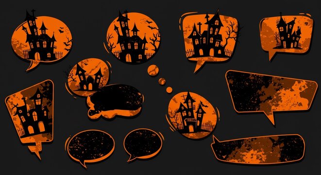 Halloween Haunted House Pixel Art Speech Bubbles
