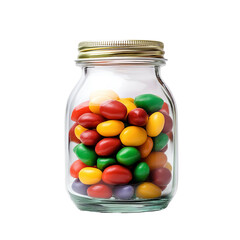 Colorful jelly beans filling a glass jar, creating a delightful visual of sweets
