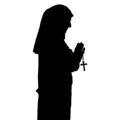 Silhouette of Nun Praying with Rosary Cross