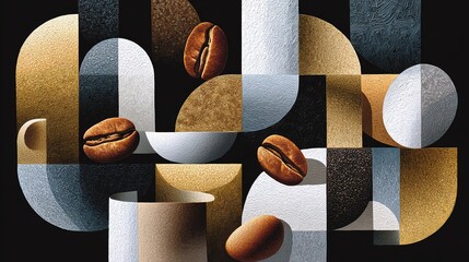 Abstract coffee beans artwork modern gallery digital art contemporary style close-up view creative concept