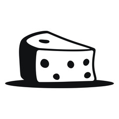 A stylized, black and white graphic of a cheese slice with holes.