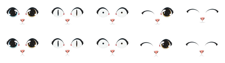 Hand Drawn Cartoon Cat Eyes Expression Set