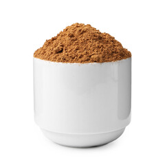 Superfood. Cinnamon powder in bowl isolated on white