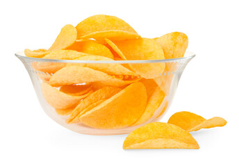 Tasty chips in bowl isolated on white