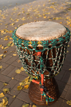 African traditional drum jembe outdoors in autumn