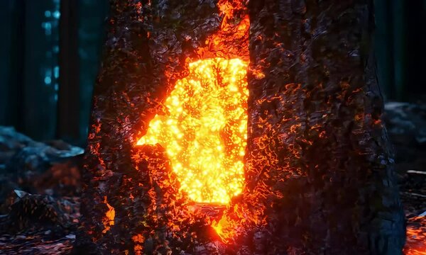 Enigmatic glowing monolith radiates otherworldly light in a dark, mystical forest