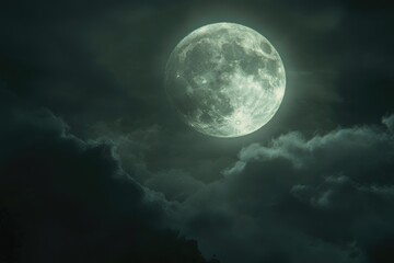 Full moon shrouded in ominous clouds