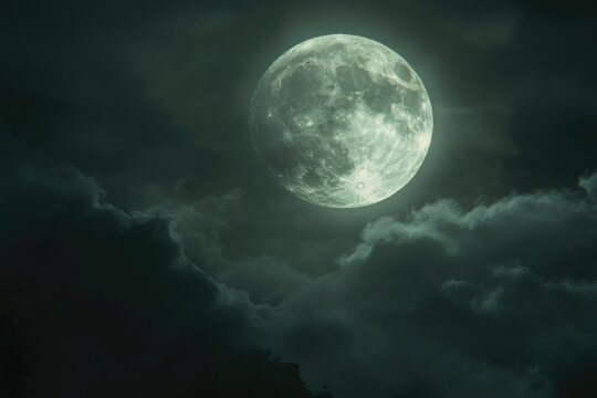 Full moon shrouded in ominous clouds