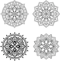 Ornamental mandala design black vector line art for coloring page, tattoo and other designs