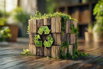 Wooden planter with green plants on wooden surface, nature and garden decor indoor or outdoor greenery, eco-friendly lifestyle, natural aesthetic