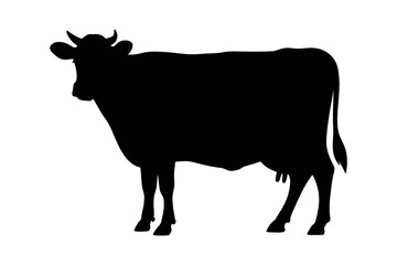 Black silhouette of a dairy cow farm animal vector