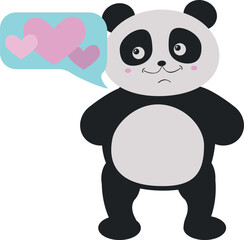 Cute Panda Bear Cartoon with Hearts. Kawaii panda vector illustration.
