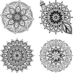 Ornamental mandala design black vector line art for coloring page, tattoo and other designs