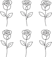 Set of Rose Icons in One Line Art Style