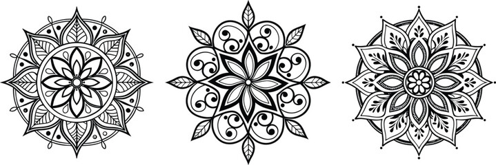Ornamental mandala design black vector line art for coloring page, tattoo and other designs