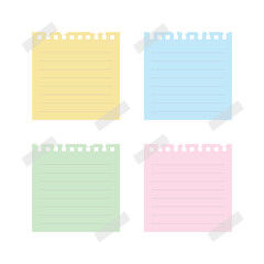 Colorful memo sticky notes with lined paper design, taped at the corners. Great for organizing thoughts, jotting down reminders, planning schedules, and creative presentations.
