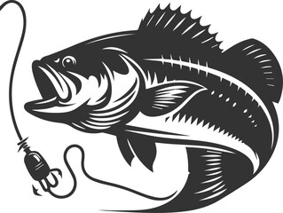 Large mouth bass fish vector silhouette