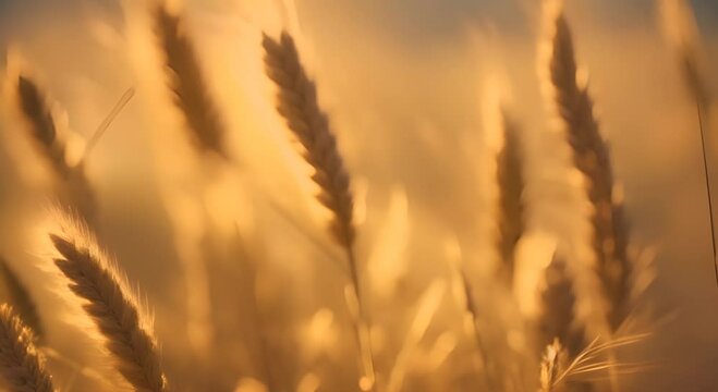 Closeup yellow dry fluffy spikelets sway in the wind Background of dried grass golden dried flowers Agricultural beauty futage 4K