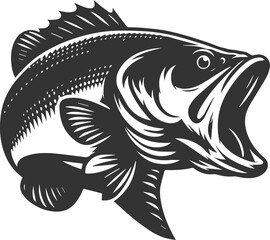 Large mouth bass fish vector silhouette