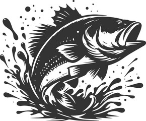 Large mouth bass fish vector silhouette
