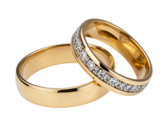 Elegant Diamond-Studded Wedding Rings Set, PNG Isolated