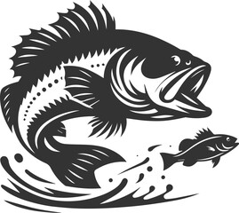 Large mouth bass fish vector silhouette
