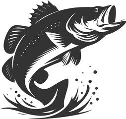 Large mouth bass fish vector silhouette