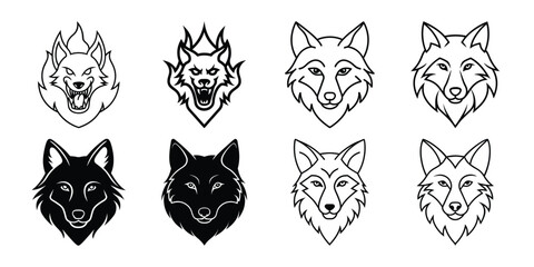 Icon Set: Cute Zoo Animals in black and white, Farm Animals faces funny vector line illustrations set.