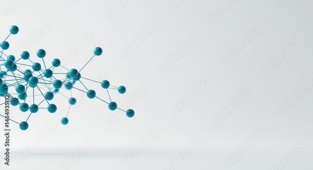 Poster abstract network structure with blue nodes and lines on a light background.