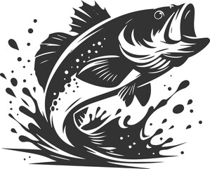 Large mouth bass fish vector silhouette