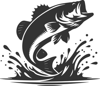 Large mouth bass fish vector silhouette