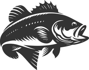 Large mouth bass fish vector silhouette