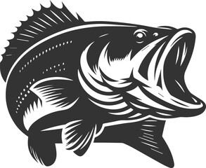 Large mouth bass fish vector silhouette