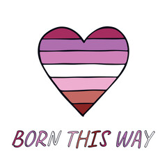 Colorful heart shape Lesbian pride flag Happy pride day LGBTQIA community Pride Month Vector hand drawn doodle for posters, stickers, logo, cards