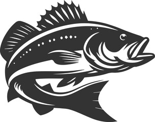 Large mouth bass fish vector silhouette