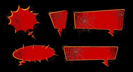 Red And Orange Grungy Speech Bubbles Set On Black Background