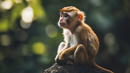Obraz premium Pensive monkey resting in lush forest