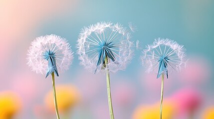 Origami Dandelion Wish - A whimsical origami dandelion with delicate paper seeds appearing to blow away in the wind against a soft pastel background.