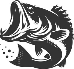 Large mouth bass fish vector silhouette