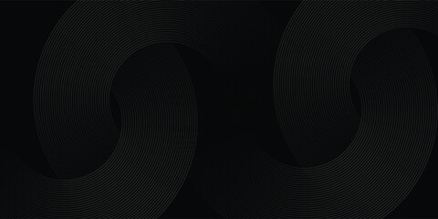 Black abstract background with circle lines. Modern black gray gradient rings. Suitable for banner, cover, poster, website, presentation, brochure, flyer, header