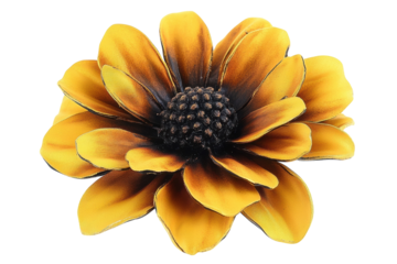 A rich golden sunflower meticulously crafted with dark brown accents displays intricate on transparent background