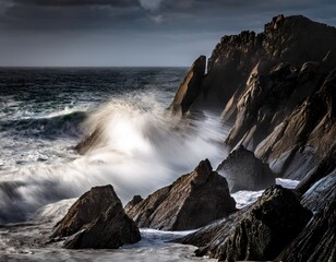 Obraz premium waves crashing on rocks