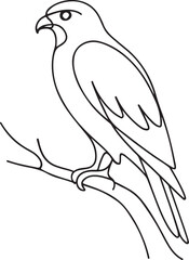 Falcon on Branch Minimalist Line Drawing