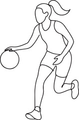 Girl Basketball Player One Line Drawing Style
