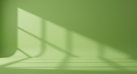 Empty Sage Green Display  for Product Presentation. Abstract green studio room with light and shadow from window background for product display presentation. 