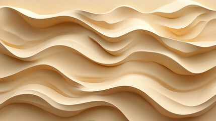 Fototapeta premium Top view of a desert sand pile with soft dune textures and flowing patterns. Symbolizes nature’s rhythm, minimalism, and the raw beauty of earth in a serene, warm-toned background landscape.