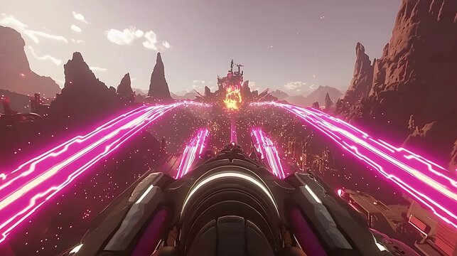 Purple cosmic backdrop enhanced by neon glows and star-like elements, evoking a sense of space exploration and celestial beauty with glowing constellations